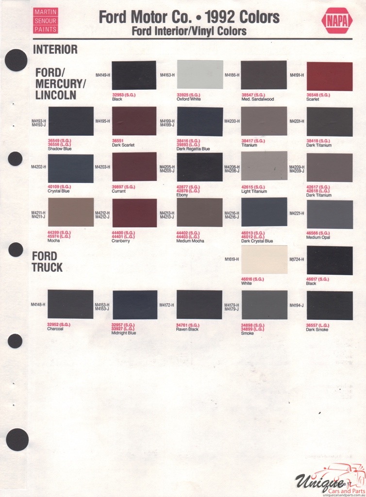 1992 Ford Paint Charts Sherwin-Williams 4